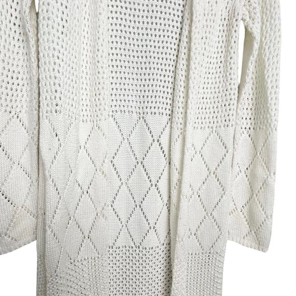 Naf Naf Paris Long Crochet Cardigan Cream Sweater Duster XS/S NWOT - Picture 6 of 6